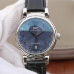 Replica IWC TW Da Vinci IW3566 Blue Dial Black Leather Strap A2892