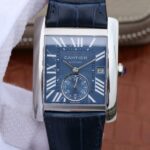 Replica Cartier Tank MC SS Blue Textured Dial Blue Leather Strap