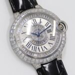Cartier Blue Balloon Square Diamonds Full Sky Watch-Roman Numerals-White-Leather-42mm(1:1 replica)