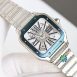 Fake Cartier Watch Santos large model mechanical movement with manual winding caliber Steel Blue Skeleton Dial WHSA0026 TWF(1:1 replica) - Image 4