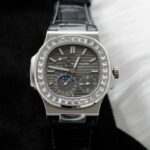 Patek Philippe Copies Watches Nautilus 5724 Gray Dial Leather Strap PPF Factory 40mm