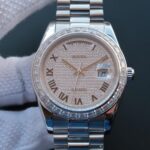Replica Rolex Day-Date 218399 Roman Numerals SS Full Diamonds A3255