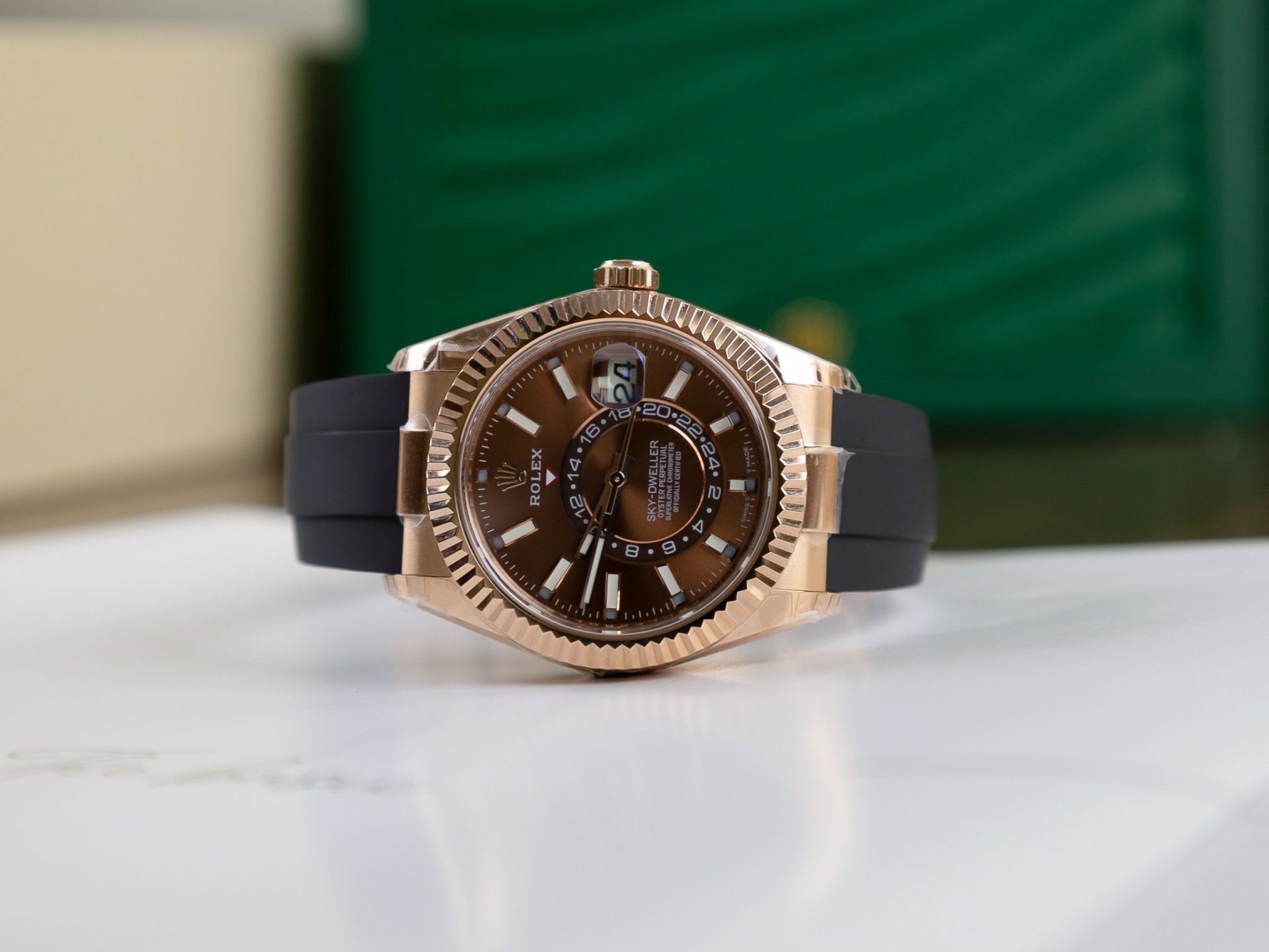 071304E0-707A-7EC3-FAB0-5FE6156E5A86.jpg Rolex Replica 1:1 Watch Sky Dweller Chocolate Dial Rubber Strap 42mm - Image 1