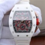 Replica Richard Mille RM011 RG White Ceramic Felipe Massa Black Inner Bezel White Rubber Strap A7750