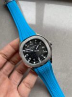 Replica PATEK PHILIPPE Aquanaut 5168G 42mm SS 3KF 1:1 Best Edition Black Dial on Light Blue Rubber Strap A324 V2 - Image 3
