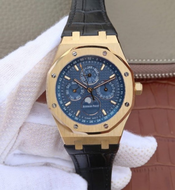 0872E39E-71C0-8B0E-C3AC-566347EE1F90.jpg Replica Audemars Piguet JF Royal Oak 41mm 26574 YG Blue Dial Leather Strap A5134 - Image 1