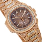 18K Rose Gold Patek Philippe Nautilus 5980/1R 40.5mm Brown Dial 25CT Diamonds(1:1 replica) - Image 4