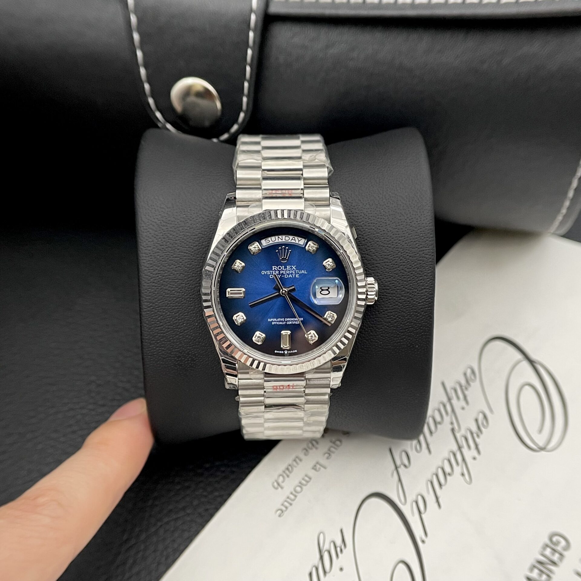 0A7A977B-3DFD-6647-3FA5-373EAD46DF9A.jpg Rolex Day-Date Replica Watch Blue Dial Oyster Strap EW Factory 36mm - Image 1