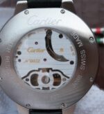 Replica Cartier Ballon Bleu Tourbillon SS Diamond Bezel Black Leather Strap - Image 6