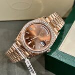 Rolex Fake Watch Day-Date Dial Chocolate Moissanite Diamonds Custom 40mm - Image 2