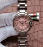 Replica Cartier Ballon Bleu 33mm SS Pink Textured Dial SS Bracelet SEIKO NH05A