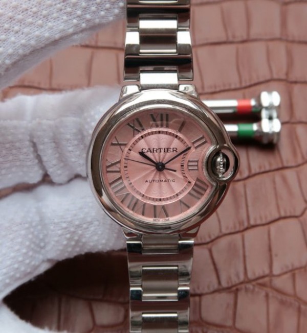 0BB6A8EC-2701-1F94-A41B-1E3C96489BC3.jpg Replica Cartier Ballon Bleu 33mm SS Pink Textured Dial SS Bracelet SEIKO NH05A - Image 1