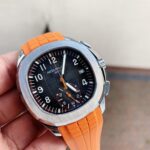 Replica PATEK PHILIPPE Aquanaut 5168G 42mm SS ZF 1:1 Best Edition Black Dial on Orange Rubber Strap