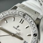 Hublot Replica Watch Women s White Rubber Strap With Moissanite Diamonds 33mm - Image 5