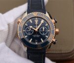 Replica Omega OMF Planet Ocean Master Chronometer SS/RG Blue Bezel Blue Dial Leather Strap A9901