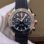 Replica Omega OMF Planet Ocean Master Chronometer SS/RG Blue Bezel Blue Dial Leather Strap A9901