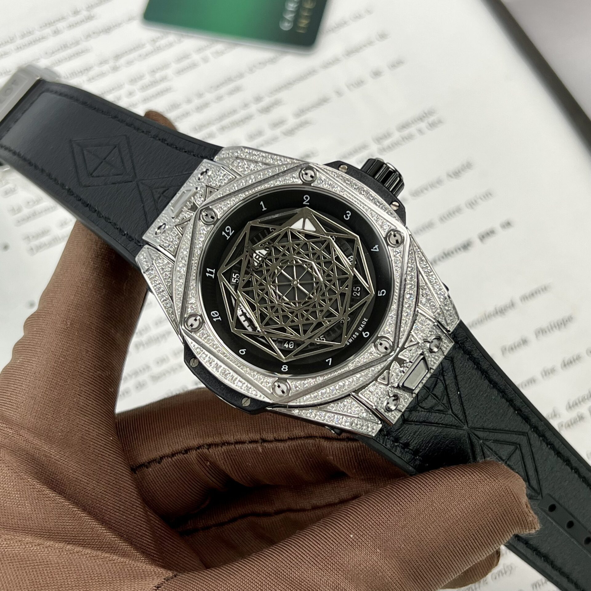 0CD8E8ED-5A61-44C0-E54F-8E0A18E23C90.jpg Hublot Big Bang Sang Bleu Replica Watch With Diamonds 45mm - Image 1
