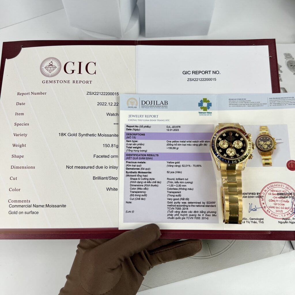 0E4542F8-4E9E-F122-651F-5C2DF1D797D7.jpg Rolex Best Replica Watch Daytona Rainbow Gold Wrapped And Moissanite Diamond Custom 40mm - Image 1
