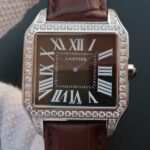 Replica Cartier Santos WH100651 Diamond SS Black Dial Leather Strap A9015