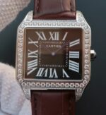 Replica Cartier Santos WH100651 Diamond SS Black Dial Leather Strap A9015