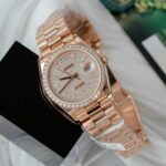 Rolex Day-Date Copies Watches 18K Rose Gold Wrapped + Moissanite Diamonds GM Factory 36mm - Image 4