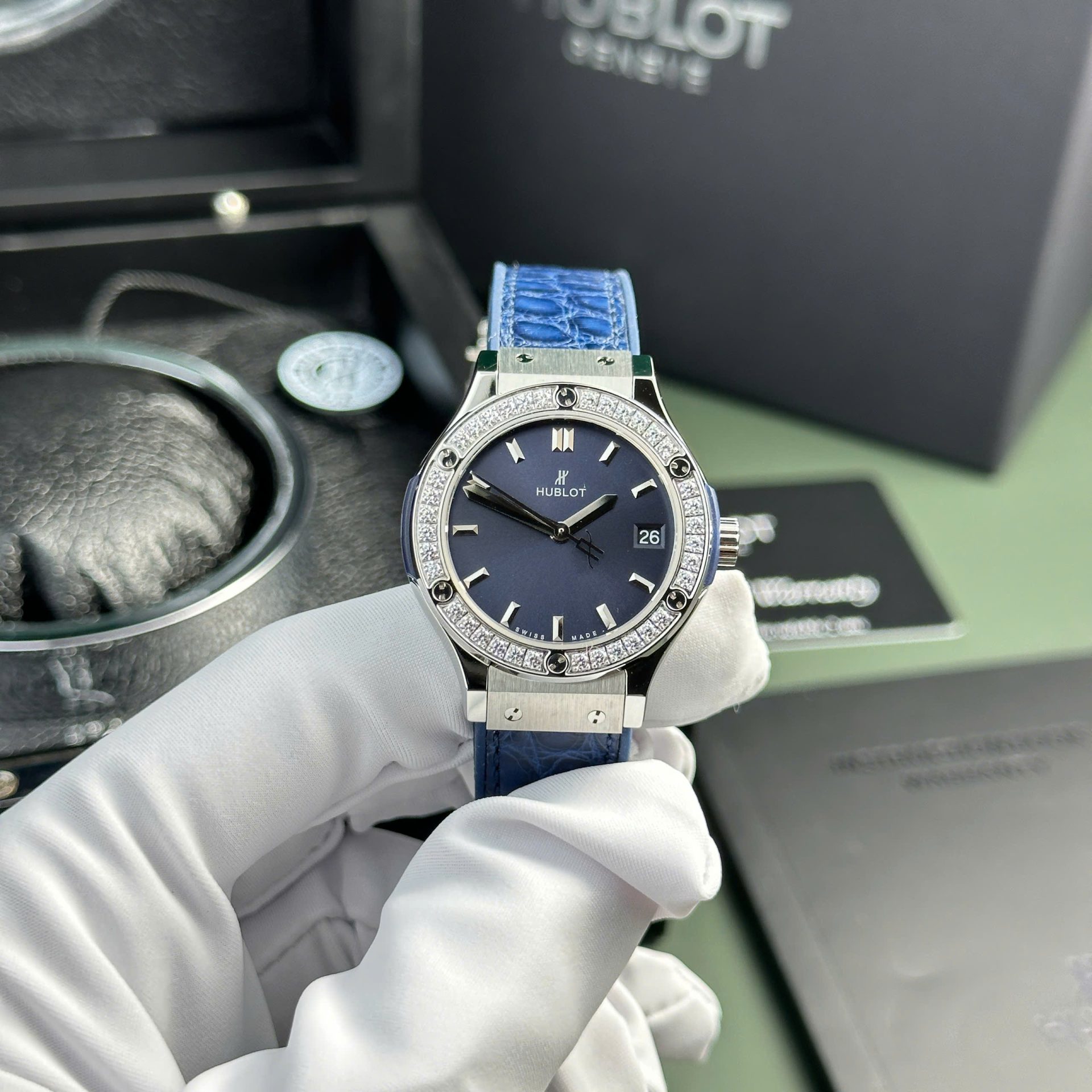 11BD5714-A937-DBA8-0413-1C1527CBD5E8.jpg Hublot Classic Fusion Replica Watches Womens Blue HB Factory 33mm - Image 1