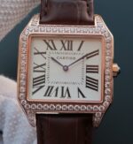 Replica Cartier Santos WH100751 Diamond RG White Dial Leather Strap A9015