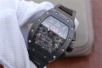 Replica Richard Mille RM011 Black Ceramic PVD Chrono Skeleton Dial Black Rubber Strap A7750 - Image 2