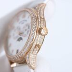 Fake Diamond Watch Patek Philippe Replica 4937R-001 Complications Ladies Annual Calendar Moon Phase 37mm White Mother of Pearl Arabic Rose Gold Diamond Set Leather Date(1:1 replica) - Image 4