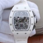 Replica Richard Mille RM011 White Ceramic Felipe Massa White Inner Bezel White Rubber Strap A7750