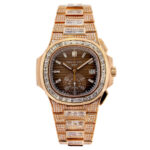18K Rose Gold Patek Philippe Nautilus 5980/1R 40.5mm Brown Dial 25CT Diamonds(1:1 replica)