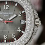 Patek Philippe Aquanaut 5167 Rep 11 Watch Custom Moissanite Diamonds Red Rubber Strap 40mm - Image 6