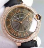 Replica Cartier Ballon Bleu 40mm RG Diamonds Bezel Black Dial Leather Strap MIYOTA9015 - Image 3