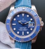 Replica Rolex Submariner 116619 LB Blue Ceramic Noob V7 Leather Strap A3135