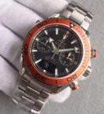 Replica Omega Planet Ocean 45mm Chrono Orange Bezel Black Dial SS Bracelet A7750 - Image 2