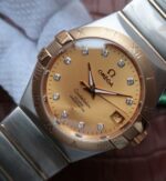 Replica Omega V6 Constellation 35mm Yellow Dial YG Bezel Diamonds Markers SS Bracelet A2500 - Image 2