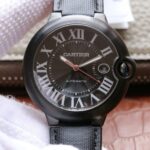 Replica Cartier V6F Ballon Bleu 42mm DLC All Black Black Textured Dial Leather Strap A1847