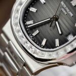 Patek Philippe Nautilus 5723 Gray Dial Imitation Watches Diamonds Moissanite Baguette Custom 40mm - Image 6