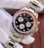 Replica Rolex Daytona 116599 Colorful Crystal Bezel Black Dial SS Bracelet A7750 - Image 2