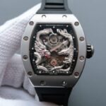 Replica Richard Mille RM057 Dragon Phoenix SS Case Silver Dragon Dial Black Rubber Strap