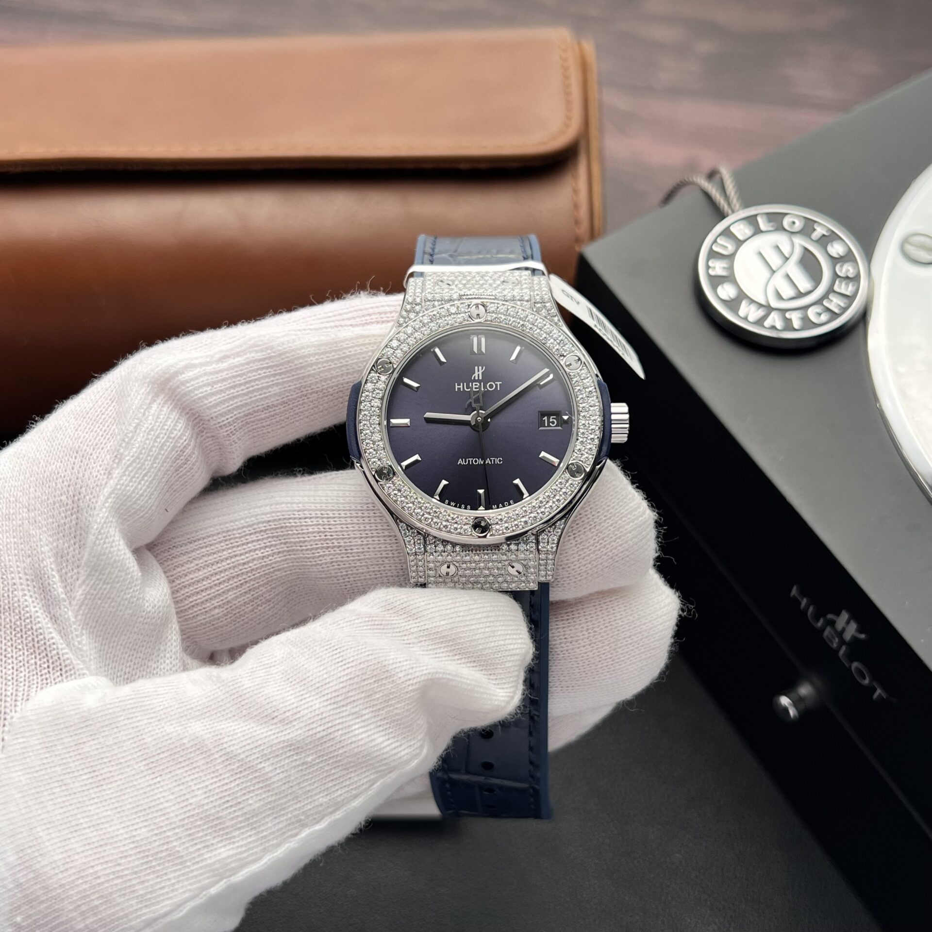 20BCF854-EBC8-BD21-1C77-0688A6A5EBC0.jpg Hublot Replica 11 Watch Classic Fusion Full Moissanite Diamond Case Charcoal Blue 38mm - Image 1