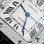 Cartier Santos Women’s White Dial Copies Watches Moissanite Diamonds Custom BV Factory 35.2mm - Image 6