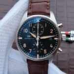 Replica IWC ZF Pilot Chrono SS IW387808 Black Dial Leather Strap