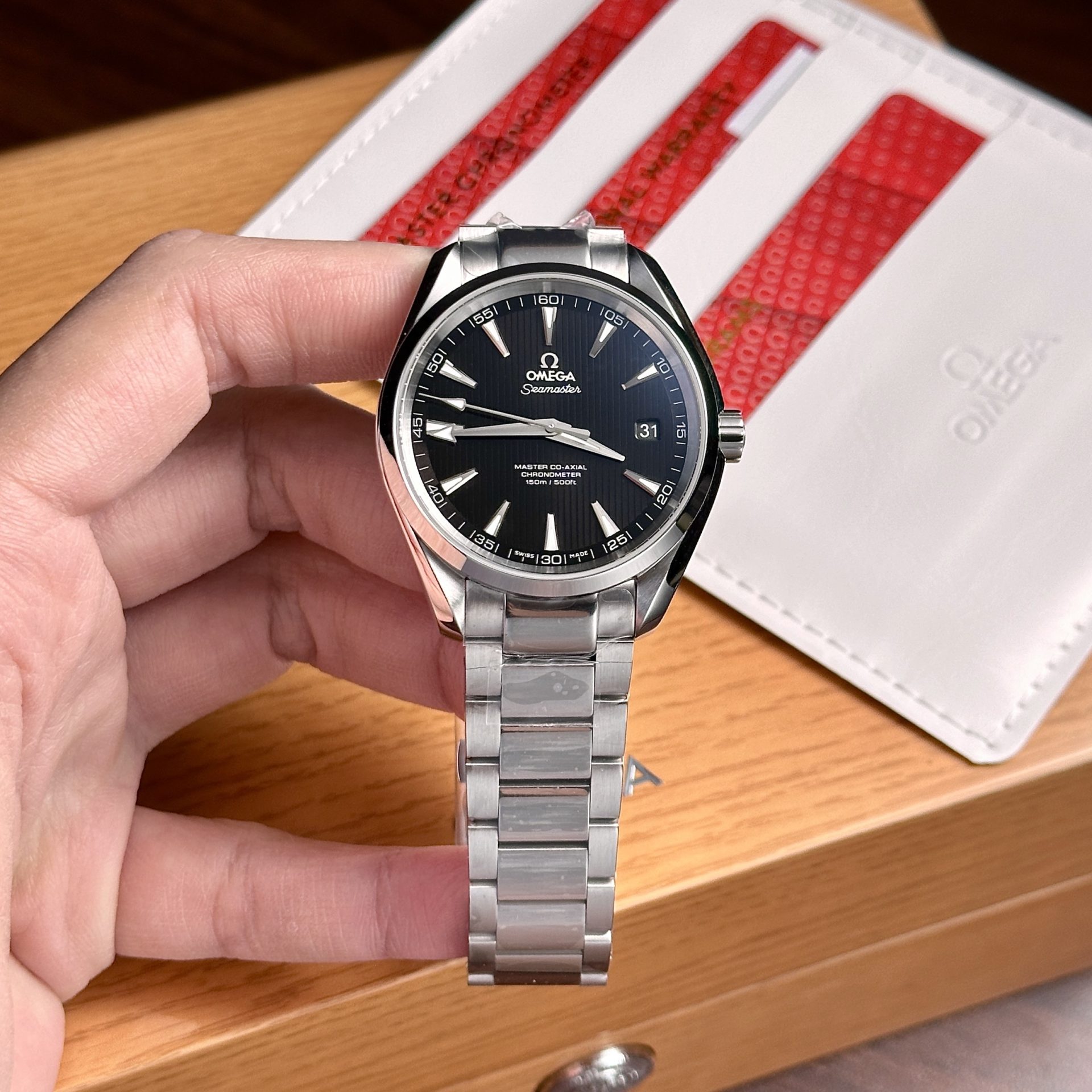 23544942-866F-4C8E-38E6-49C68AFE117B.jpg Omega Replica Watch Seamaster Co-Axial Aqua Terra Black Dial 41mm - Image 1