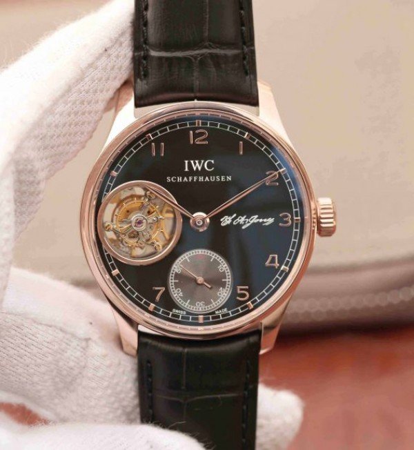 23B578E5-C84F-AEB3-119F-EDE6B07ACE83.jpg Replica IWC AZ Portuguese Flying Tourbillon SS Black Dial Leather Strap - Image 1