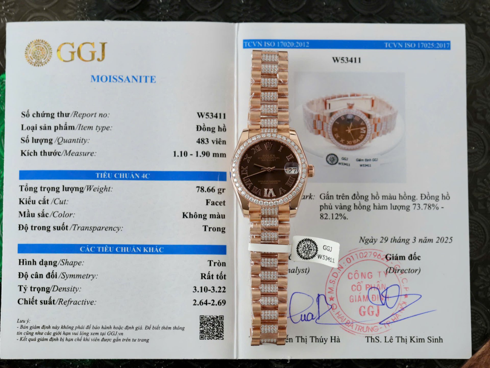 23F62677-F232-06BB-D159-4CBE973EA7DA.jpg Rolex DateJust Women Dial Chocolate Copies Watches Custom Moissanite Diamonds + 18K Gold Wrapped 31mm - Image 1