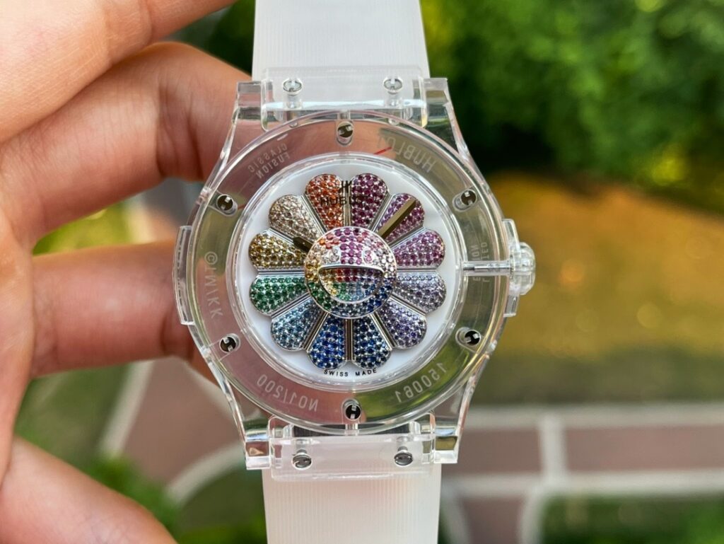 2552CC6E-EDF6-DC22-15A2-12DEB5296A33.jpg Hublot Replica 1:1 Watch Takashi Murakami Transparent Case Rubber Strap 42mm - Image 1