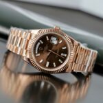 Rolex Day-Date Chocolate Dial Copies Watches Gold Wrapped + Moissanite Dial Markers Custom 40mm - Image 4