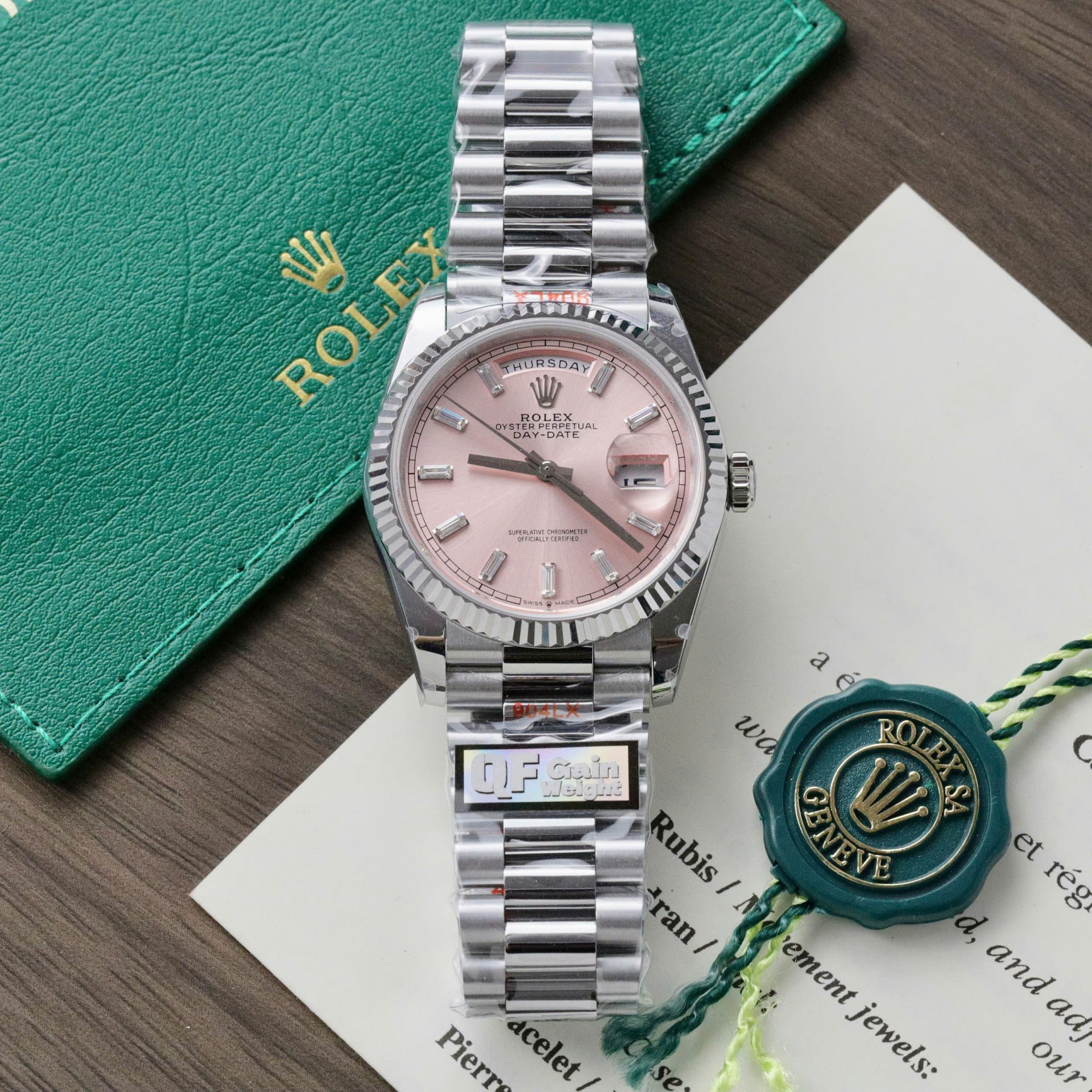 263E8B4B-9E82-AC0C-301C-8146DE21F4BA.jpg Rolex Day-Date 128236 Pink Dial Replica Watch Weight 158 Grams QF Factory 36mm - Image 1