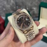 Rolex Replica Watch Day-Date Chocolate Dial With Stone Bezel EW Factory 36/40mm - Image 2